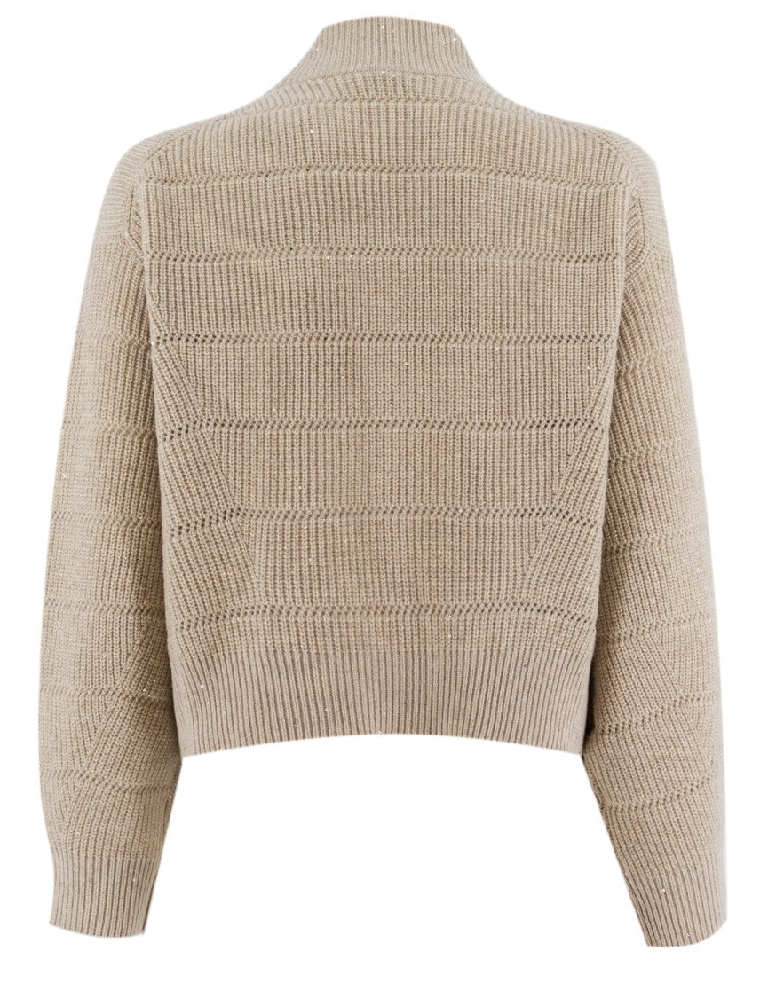 Brunello Cucinelli Beige Wool Jumper With Subtle Sequins