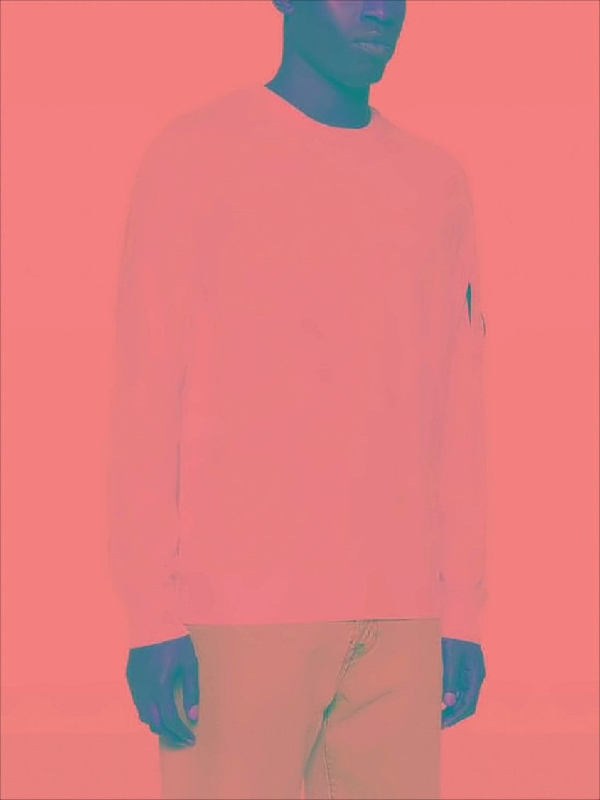 C.P. Company Light Pink Cotton Sweater With Ribbed Cuffs And Iconic Patch