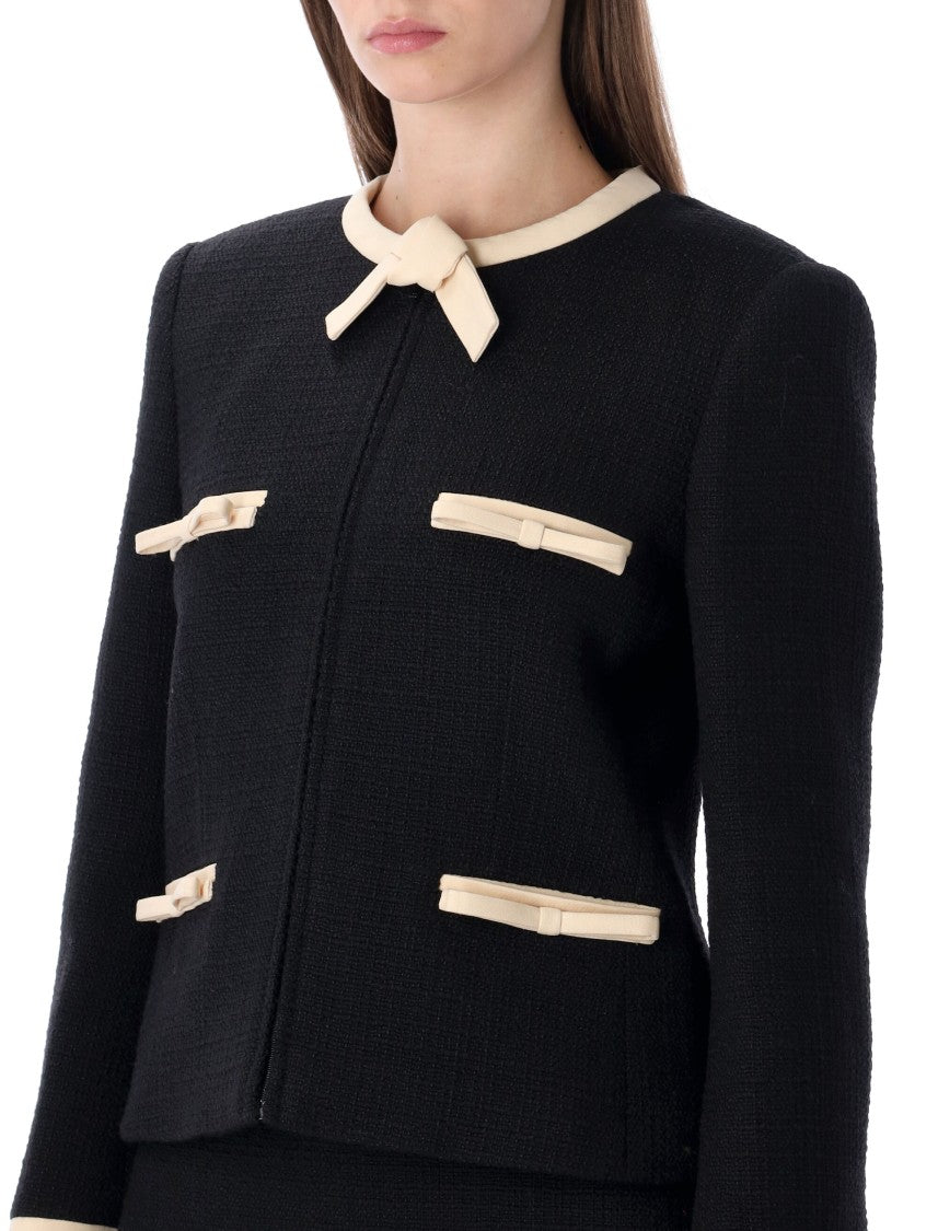 Valentino Garavani Short Wool Tweed Jacket With Bows