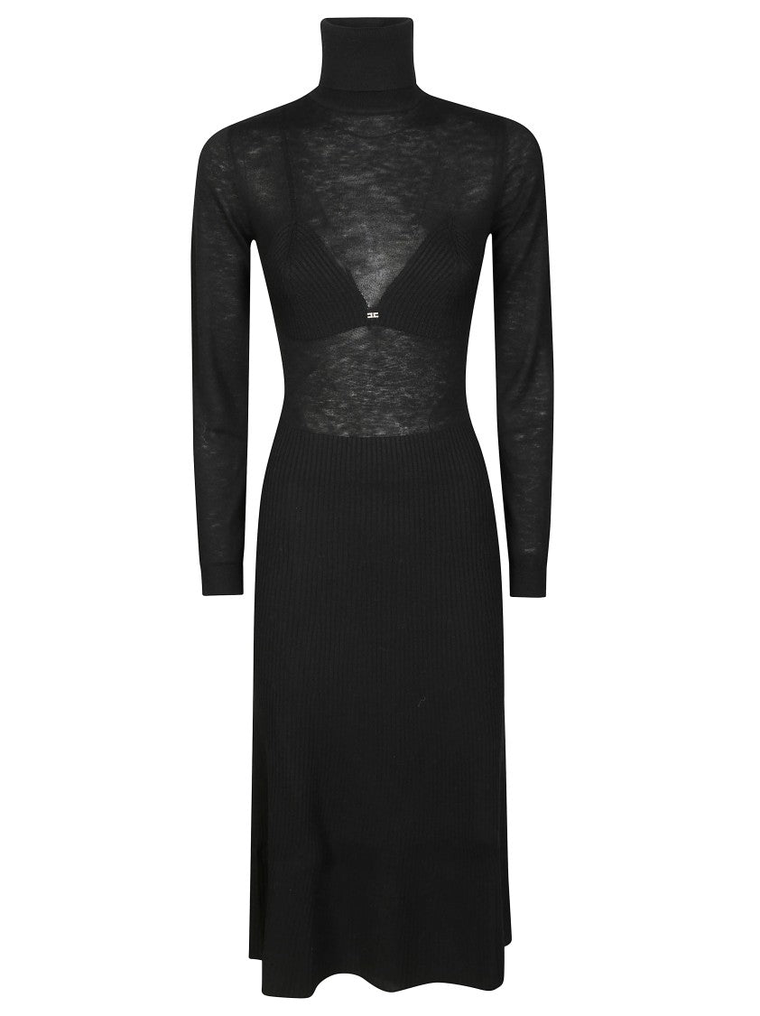 Elisabetta Franchi Fitted Longuette Knit Dress With Boat Neckline
