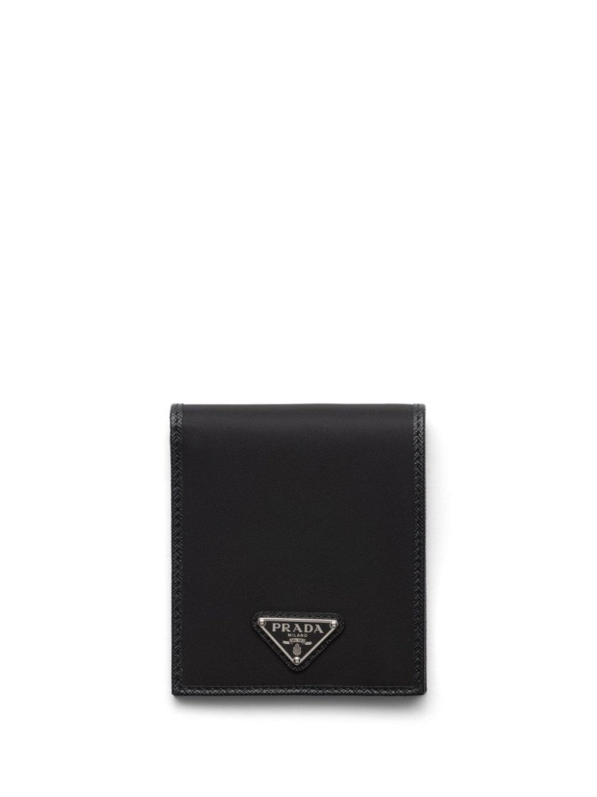 Prada Black Wallet With Classic Fold-Over Design And Logo Plaque