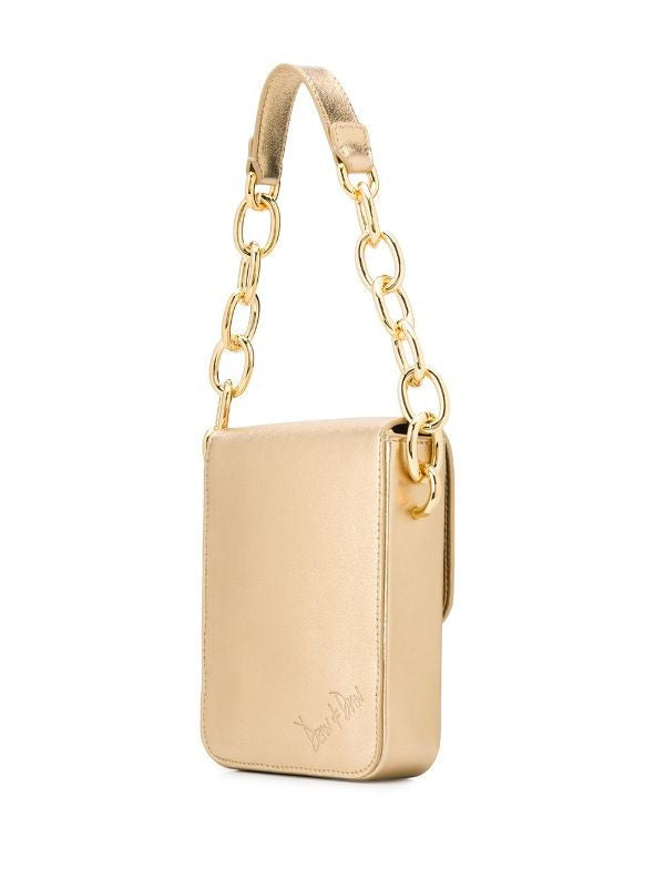 Dsquared2 Structured Gold Shoulder Bag With Chunky Chain Handle