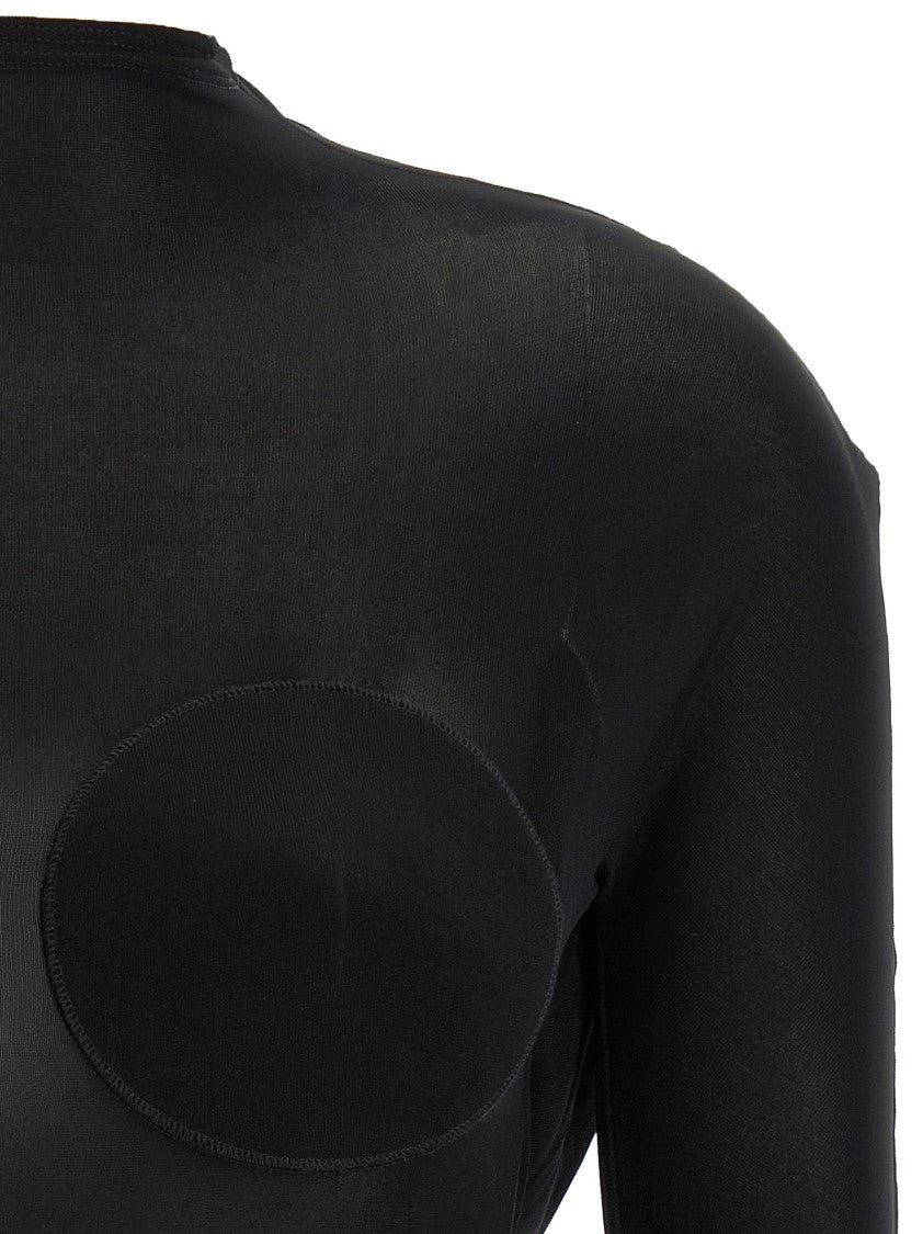 Jean Paul Gaultier Semi-Transparent Black Jersey Cone Sweater With Draped Back Neckline