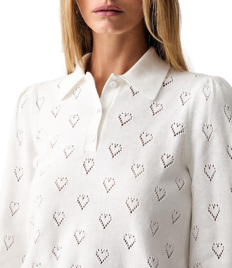 Twin-Set Heart Eyelet Collared Knit Sweater