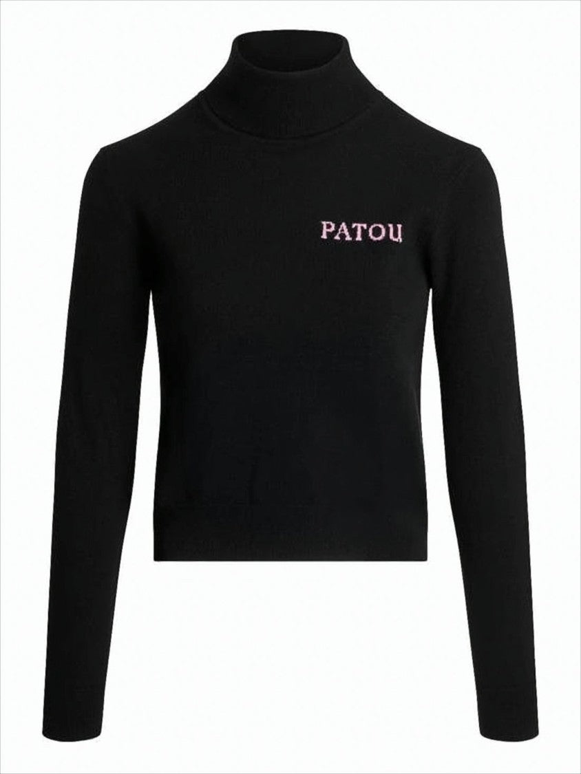 Patou Cropped Fitted Turtleneck Sweater In Black Merino Wool