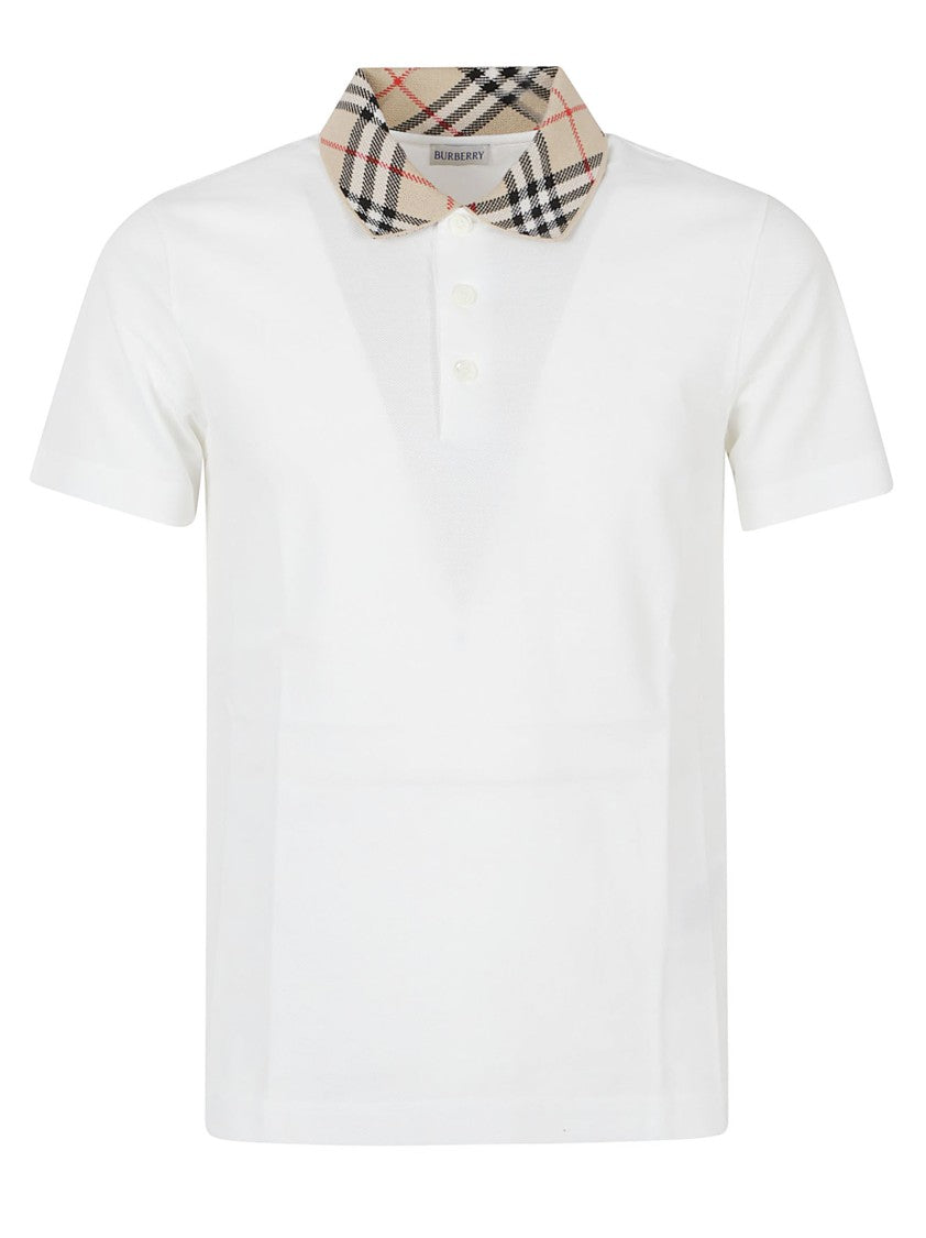 Burberry Pique Cotton Check Collar Polo Shirt