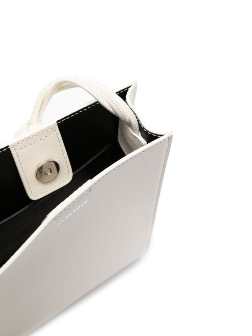 Jil Sander White Calf Leather Handbag With Braided Strap And Knot Detailing