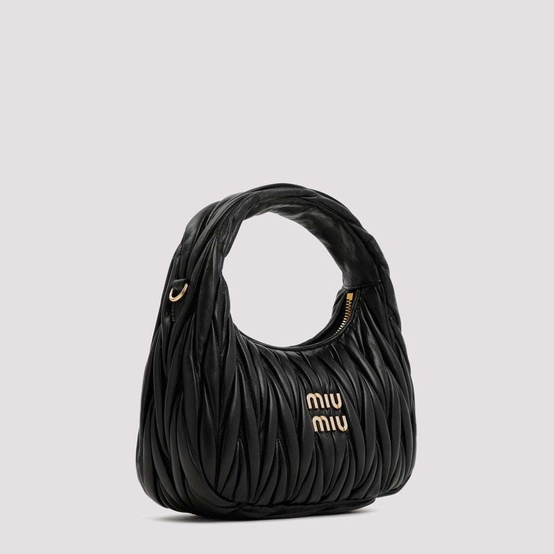 Miu Miu Matelassé Black Lamb Leather Hobo Bag
