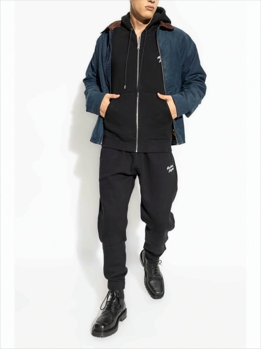 Maison Kitsuné Black Tapered Jogger Pants With Embroidered Logo