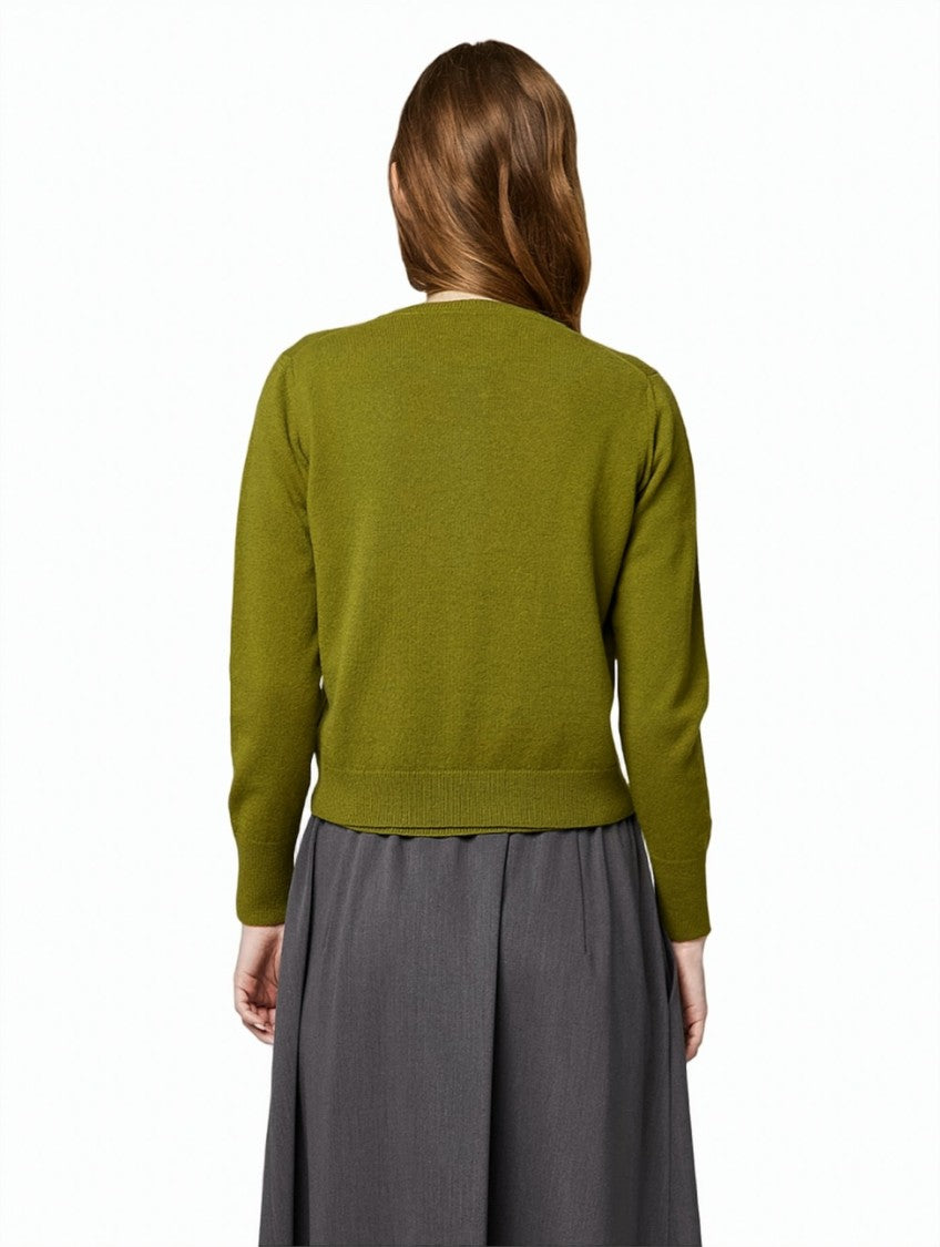 Alpha Studio Geelong Extrafine Wool Fabric-Covered Buttons Cropped Cardigan
