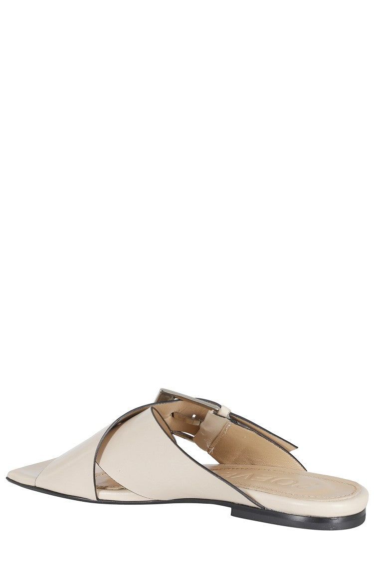 Poeve Beige Pathos Buckled Calfskin Leather Mules