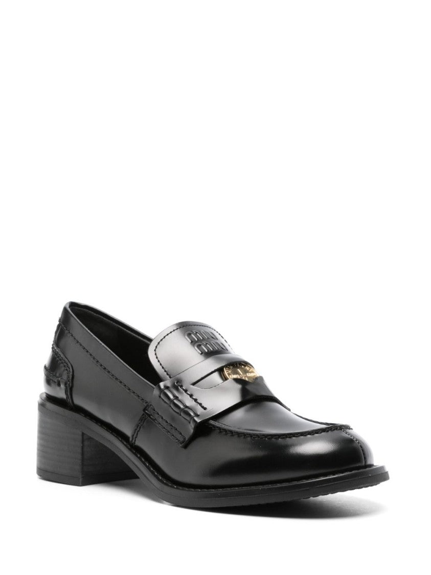Miu Miu Polished Leather Loafers With Low Block Heel