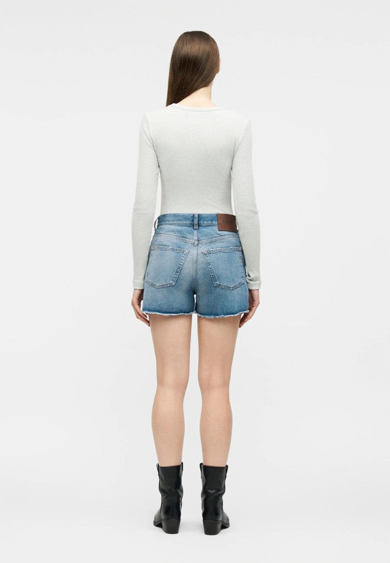 Dondup Medium Blue Faded High-Waisted Denim Shorts