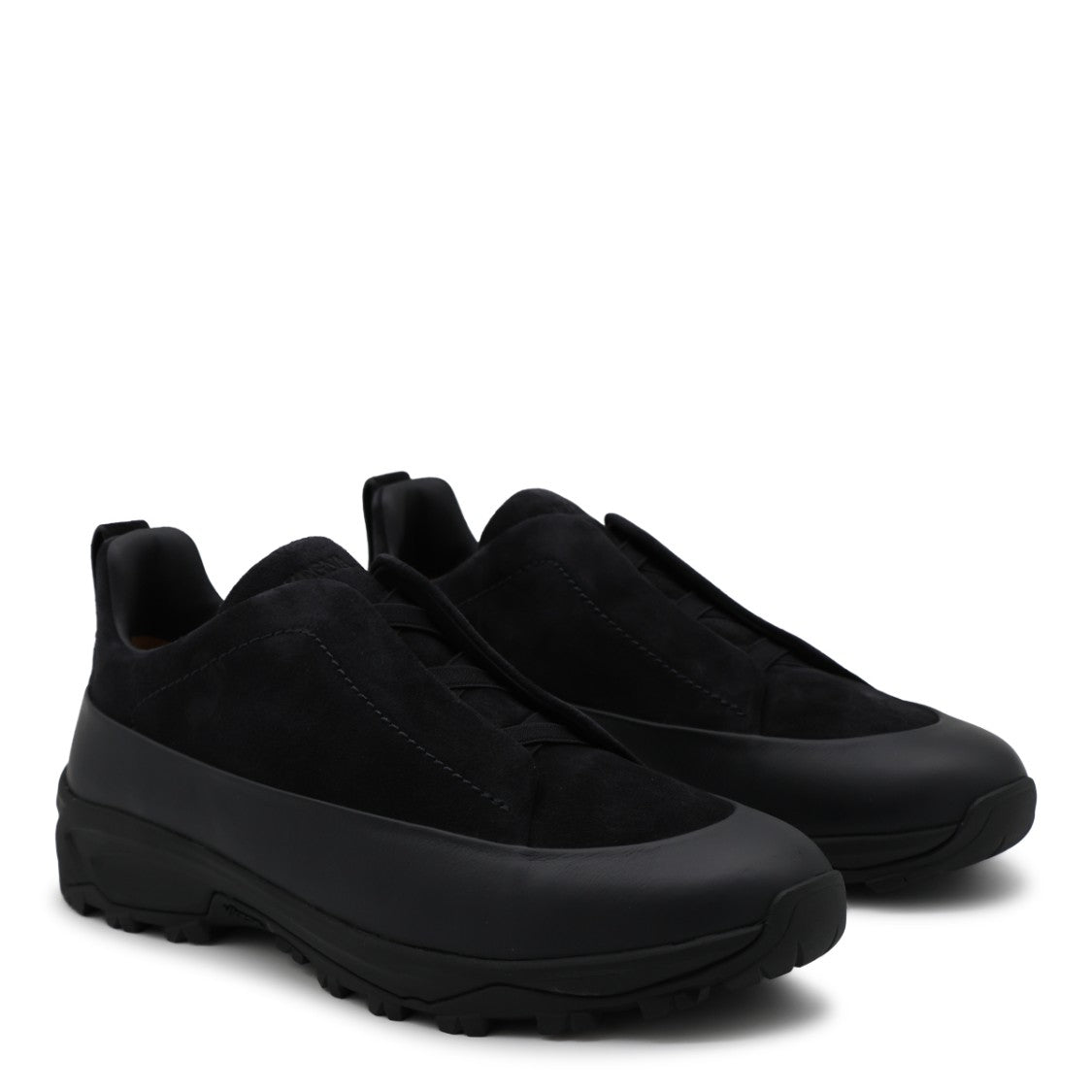 Zegna Monochromatic Black Rugged Sole Sneakers