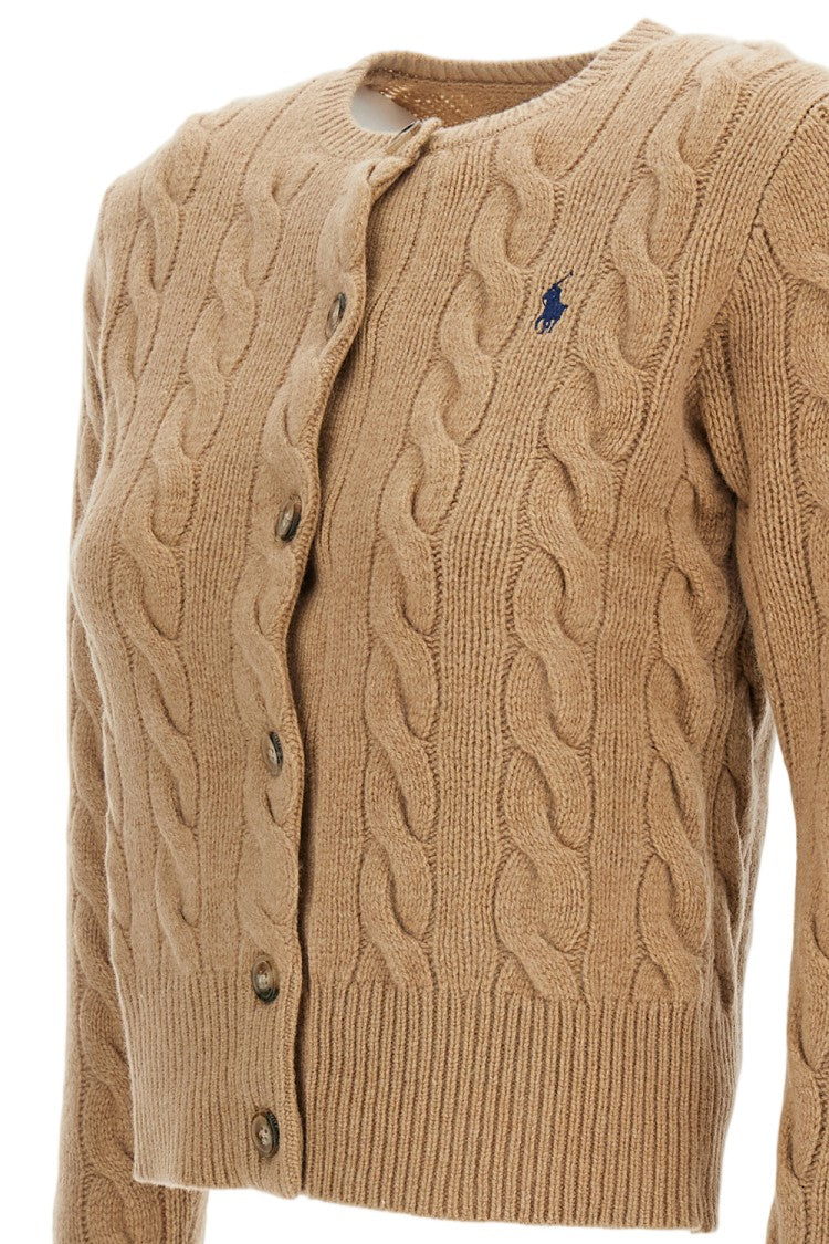 Polo Ralph Lauren Cropped Cable Knit Cardigan In Soft Wool And Cashmere Blend