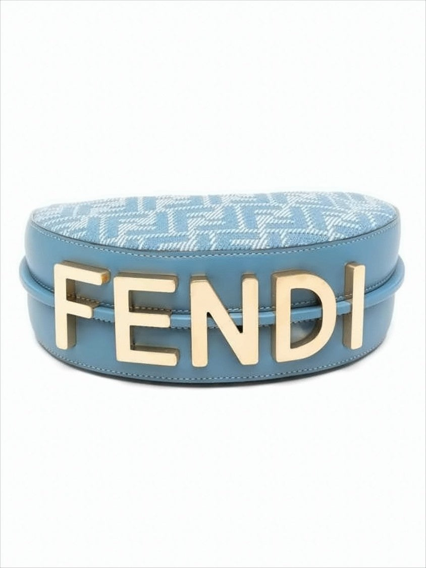 Fendi Crescent-Shaped Shoulder Bag With Geometric Jacquard Pattern
