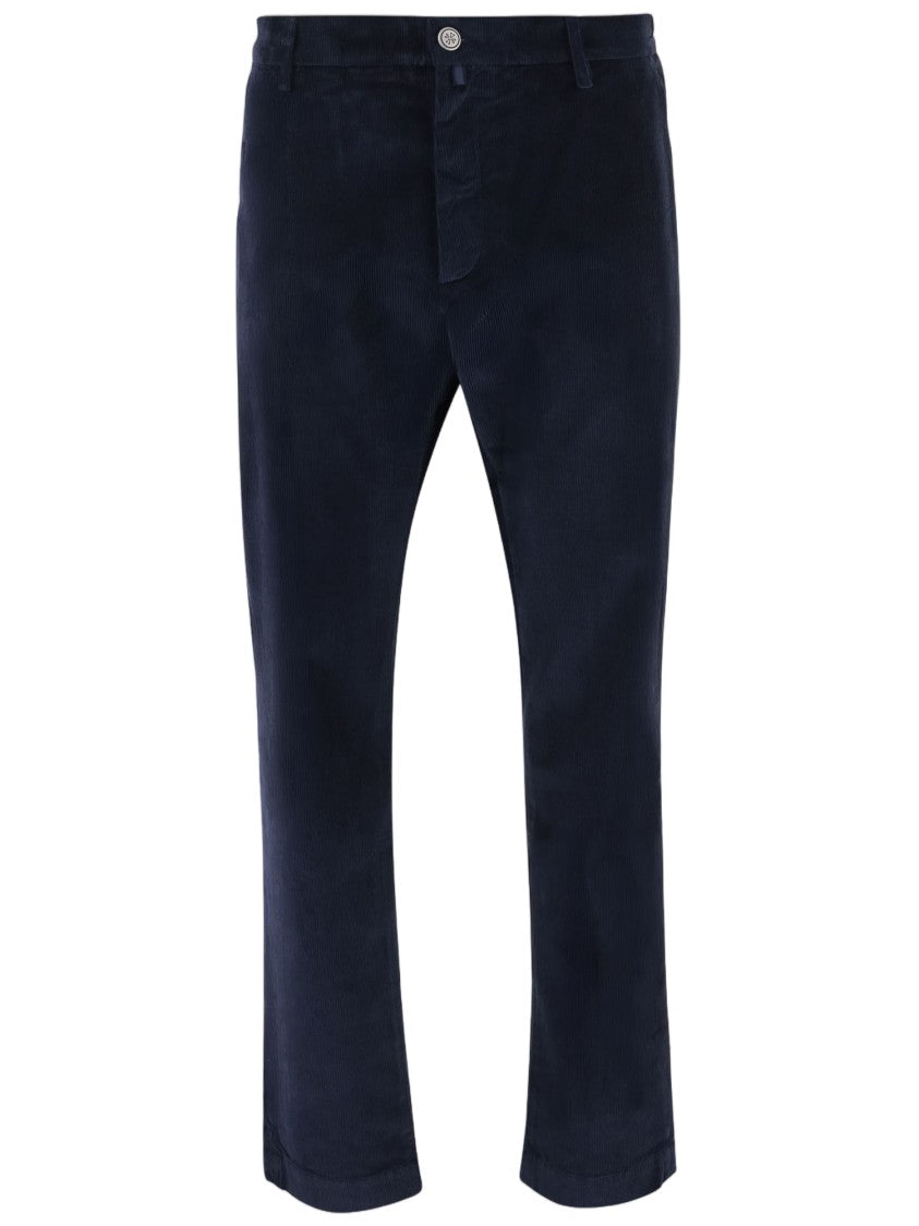 Jacob Cohen Navy Stretch Cotton Velvet Straight-Leg Pants