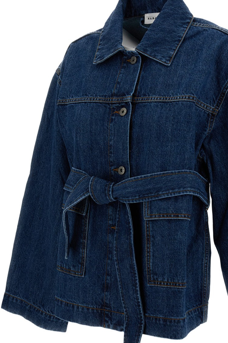 Parosh Kimono-Silhouette Denim Jacket With Removable Waist Belt
