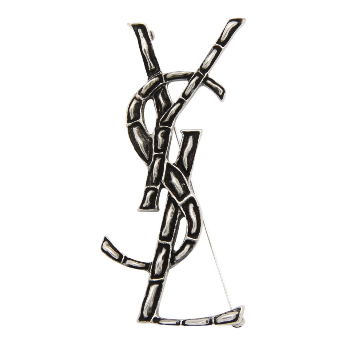 Saint Laurent Intertwined Ysl Logo Metallic Pin With Textured Finish