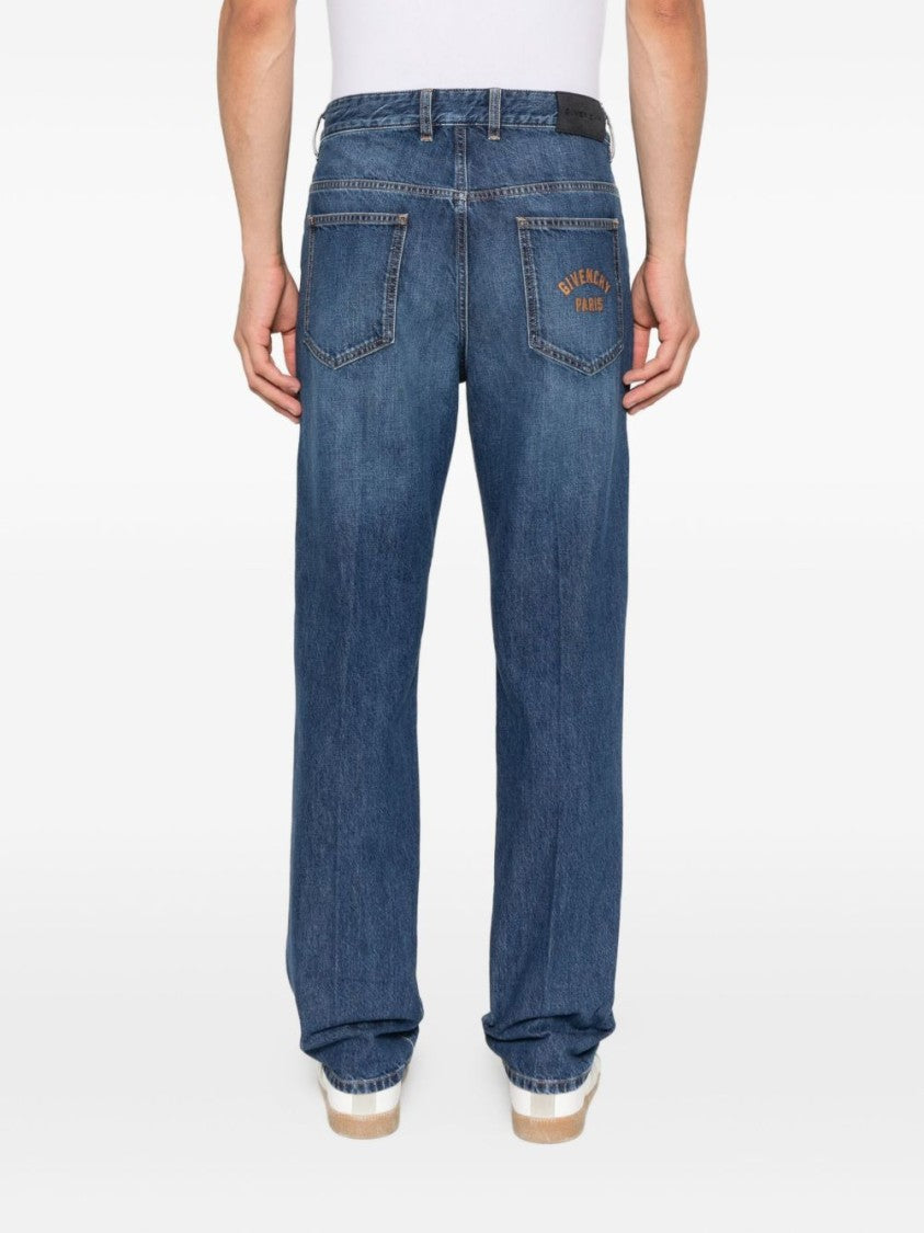 Givenchy Straight-Leg Denim Jeans With Faded Blue Wash And Embroidered Branding