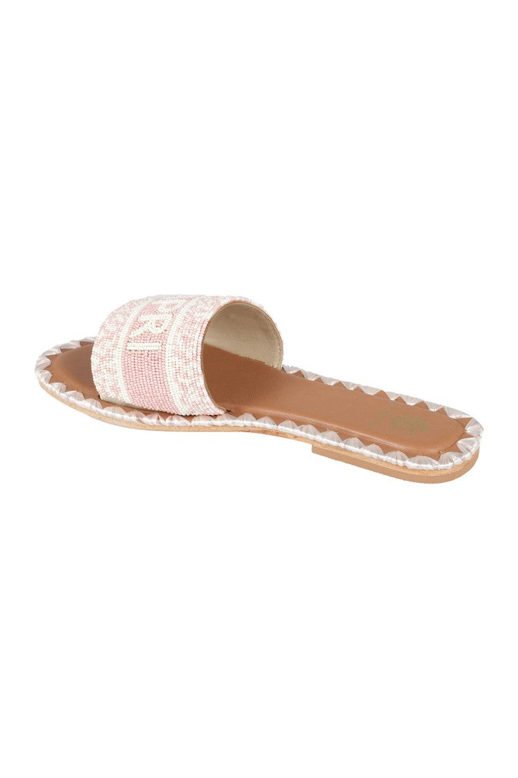 De Siena Intricately Beaded Flat Slide Sandals