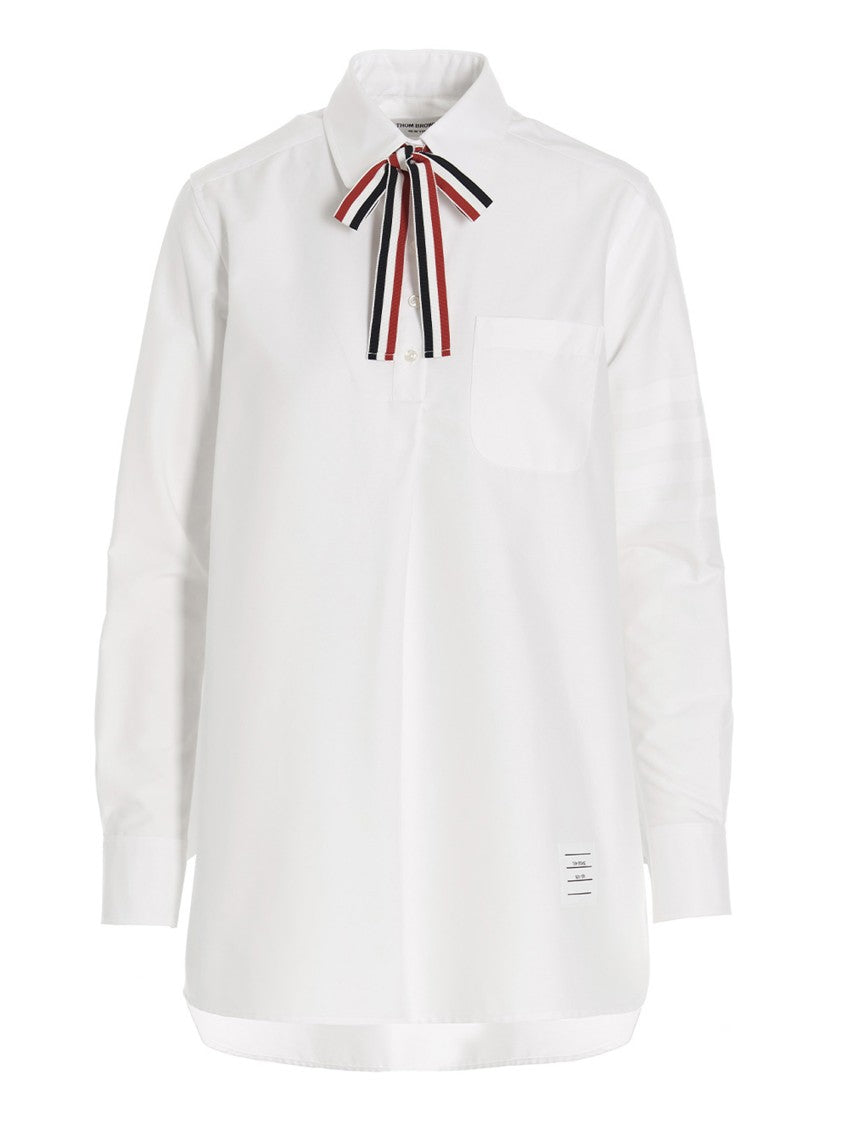 Thom Browne Logo Pussy Bow Blouse