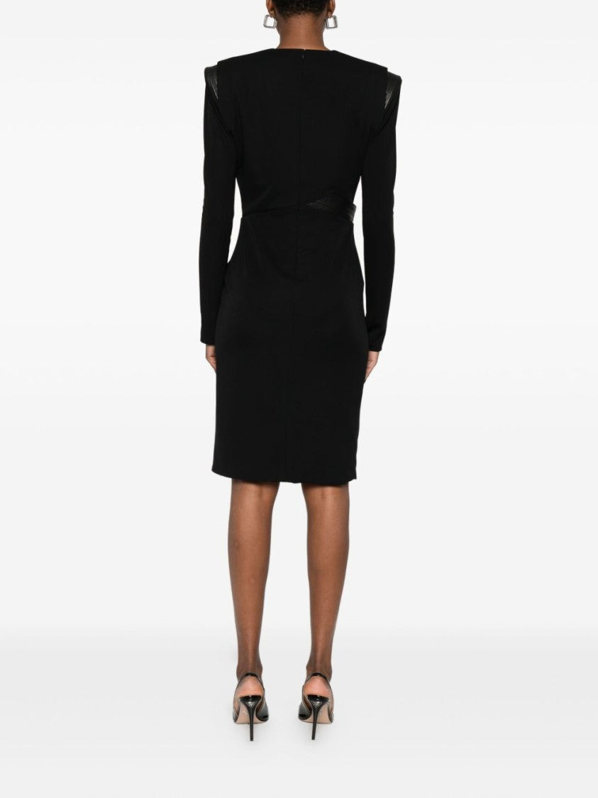 Versace Draped Black Minidress With Quilted Leather Inserts