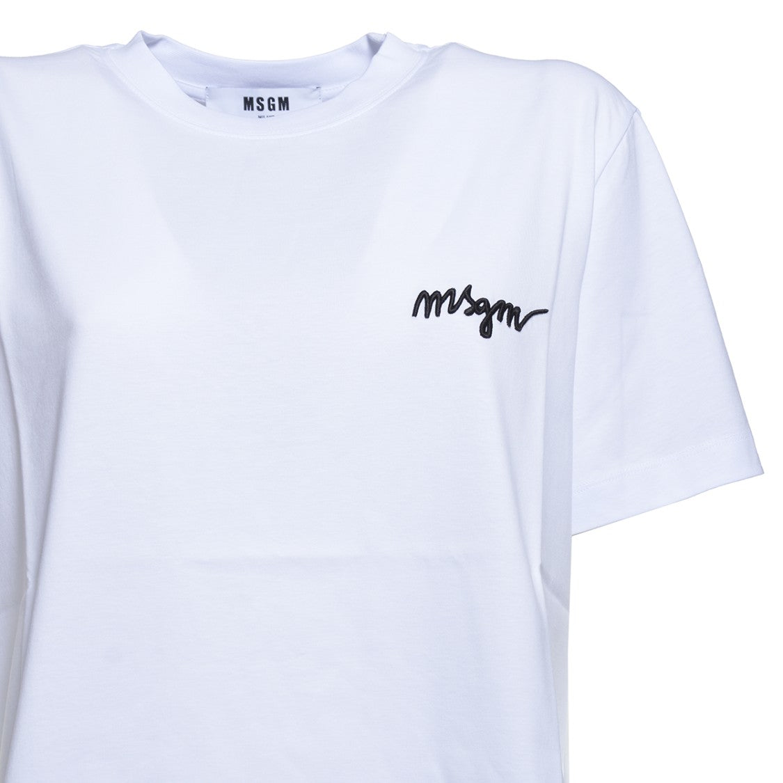 Msgm White Cotton T-Shirt With Logo Embroidery