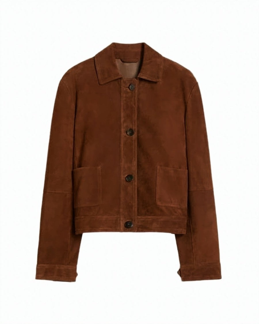 Max Mara Cropped Lambskin Leather Jacket With Classic Collar