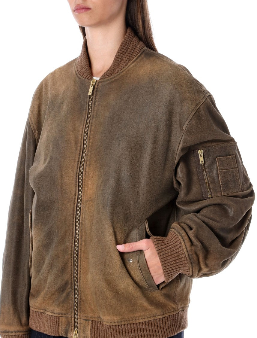 Golden Goose Vintage Brown Leather Bomber Jacket