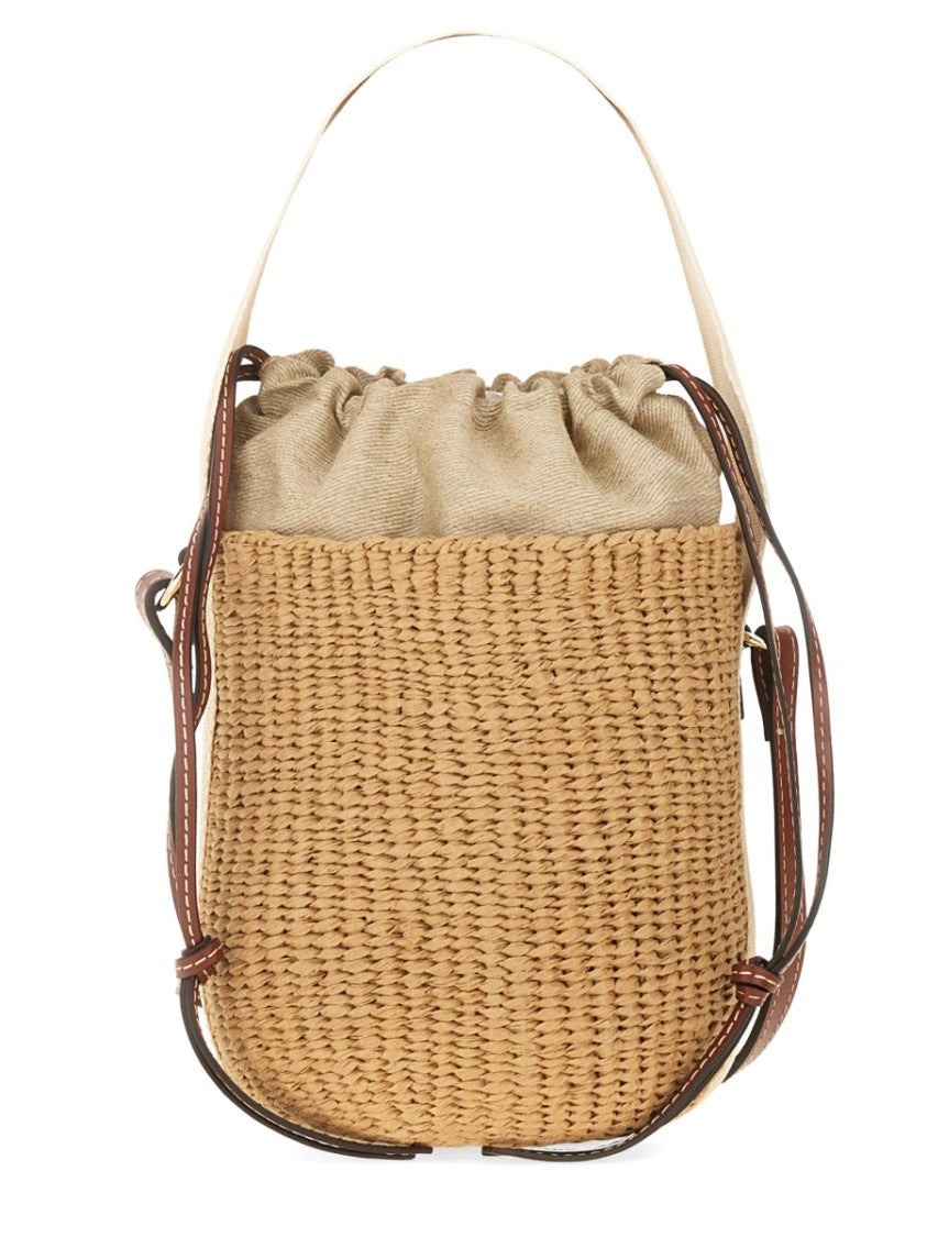 Chloé Woven Paper Bucket Bag With Leather Trim And Dual Straps