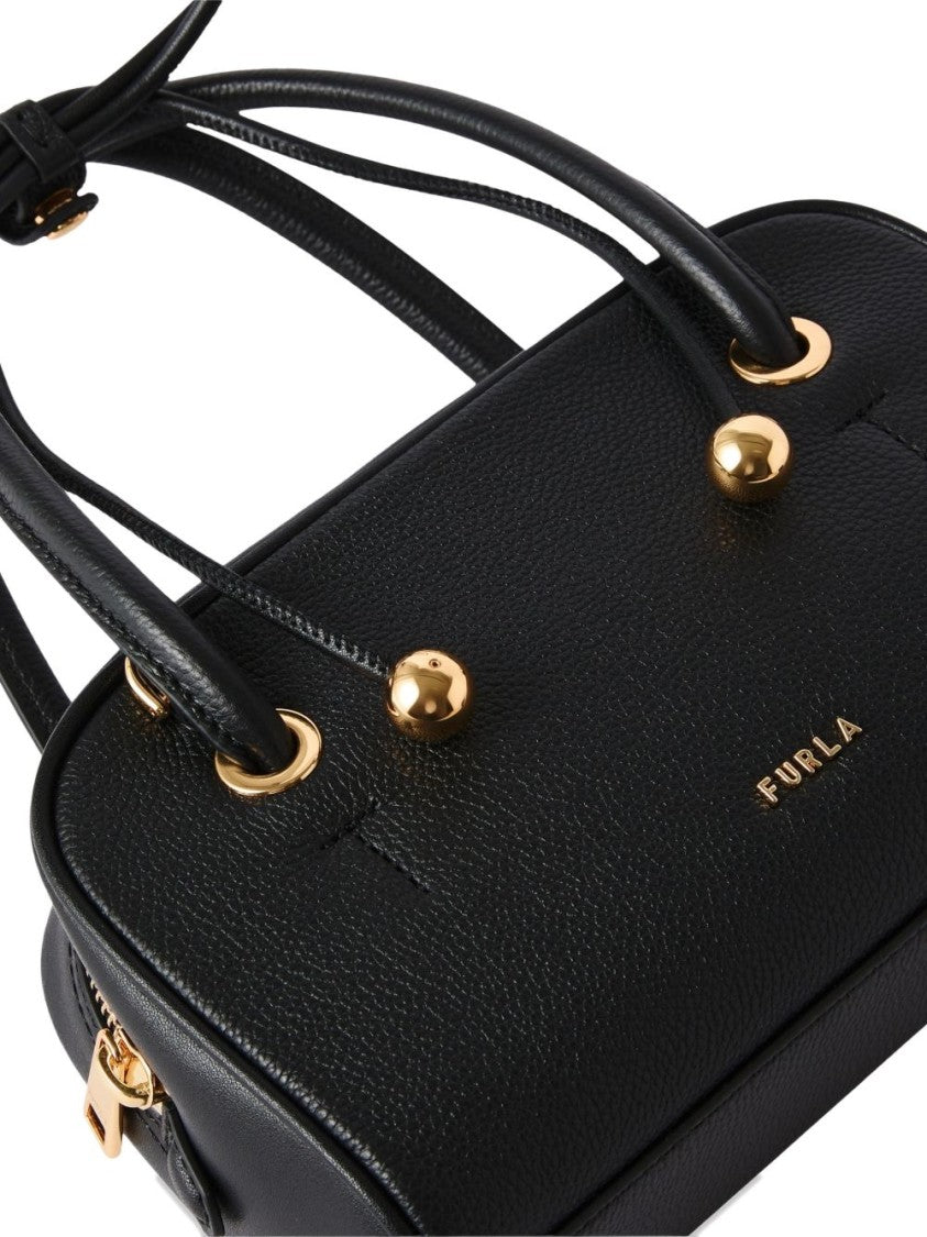 Furla Black Textured Leather Dual Handles Handbag