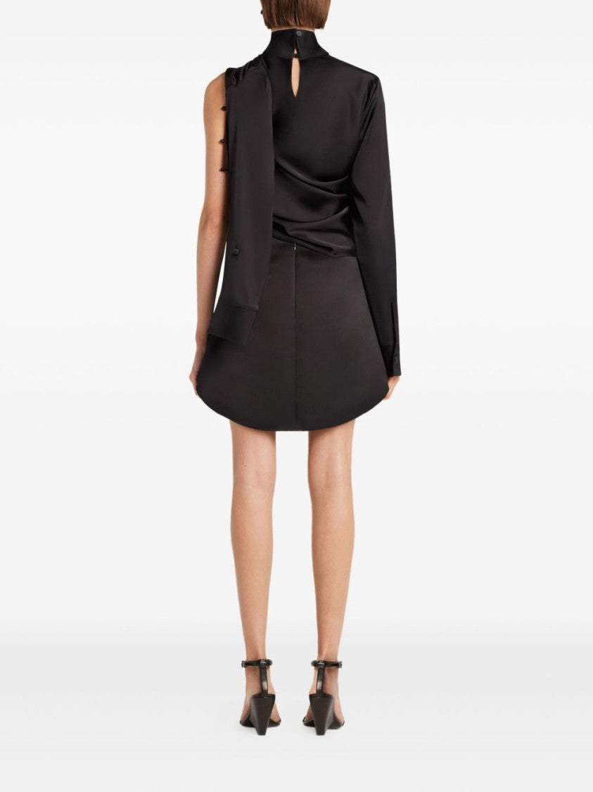 Courrèges Black Satin Curved Hem Zip Skirt