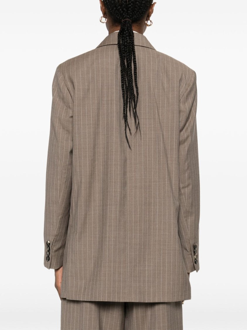 Max Mara Oversized Pinstripe Woollen Cloth Blazer - Hazelnut Brown