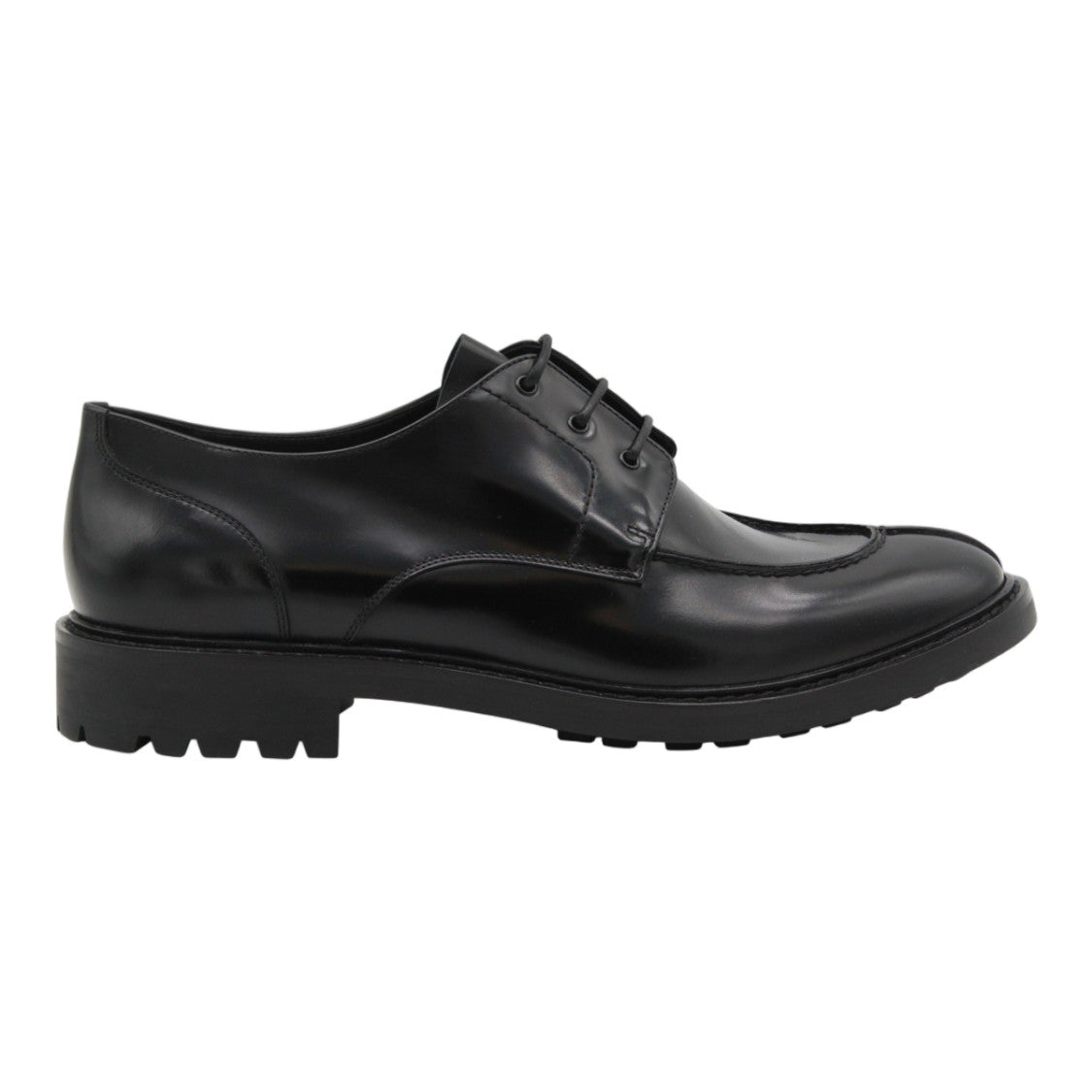 Saint Laurent Polished Black Leather Lace-Up Shoes With Rugged Sole