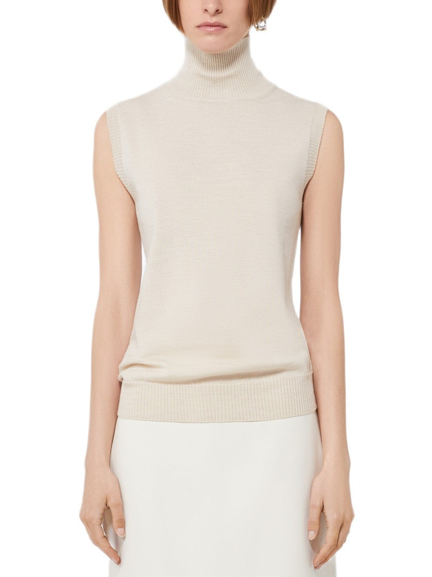 Sportmax Sleeveless Turtleneck In Fine Pure Wool With Ribbed Details
