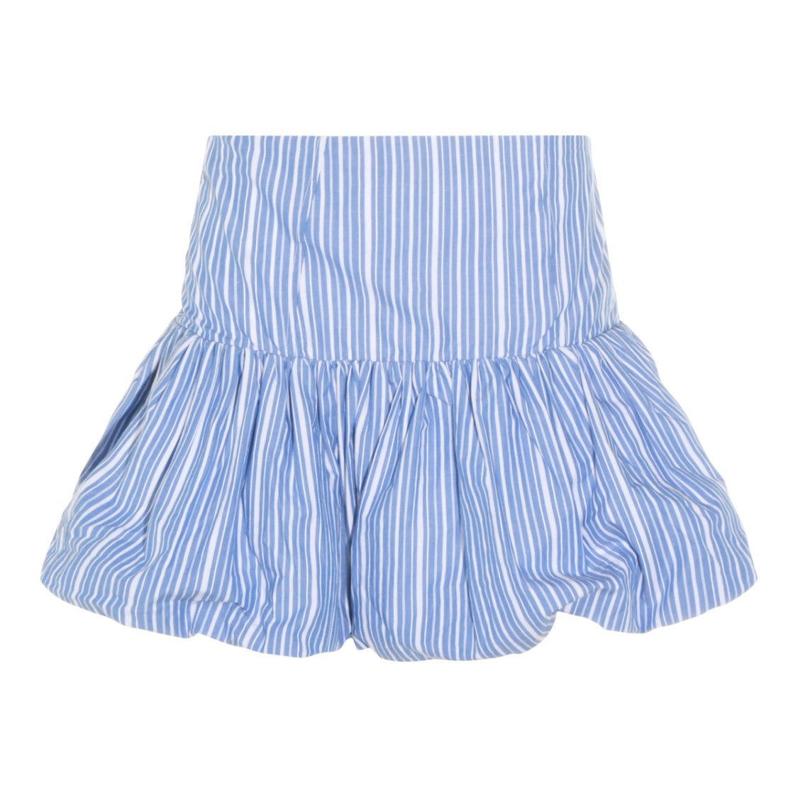 Ganni Light Blue Cotton Mini Skirt With Striped Motif And Flared Hem