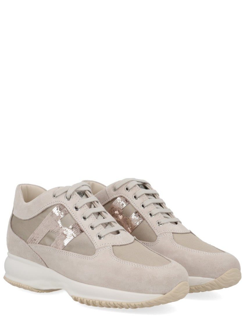 Hogan Light Beige Interactive Sequin Logo Sneakers