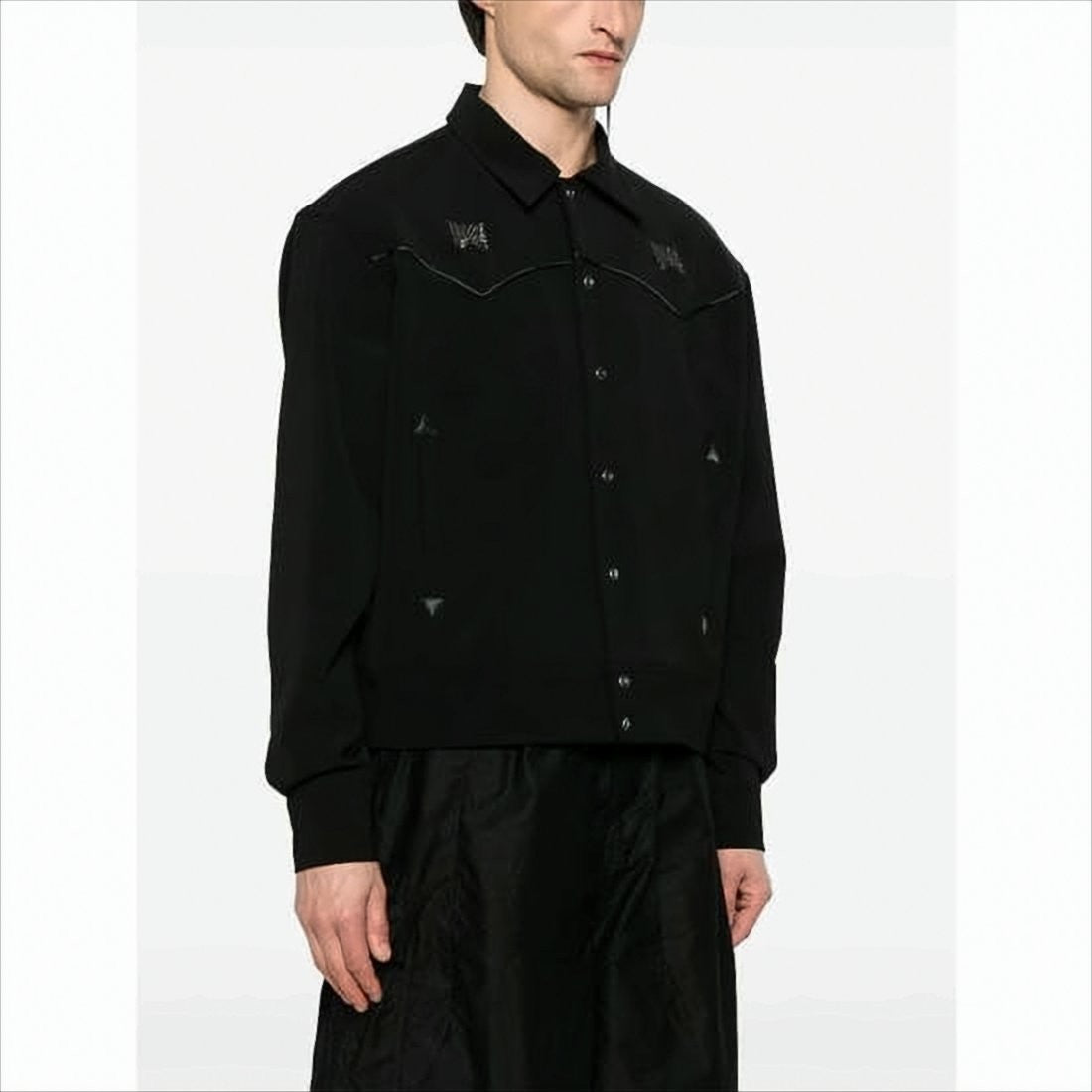Needles Black Jacket With Classic Collar And Embroidered Details
