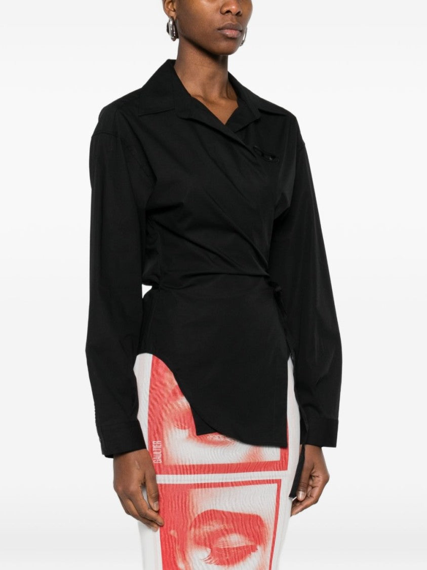 Diesel Black Tonal Logo Tie Collared Top