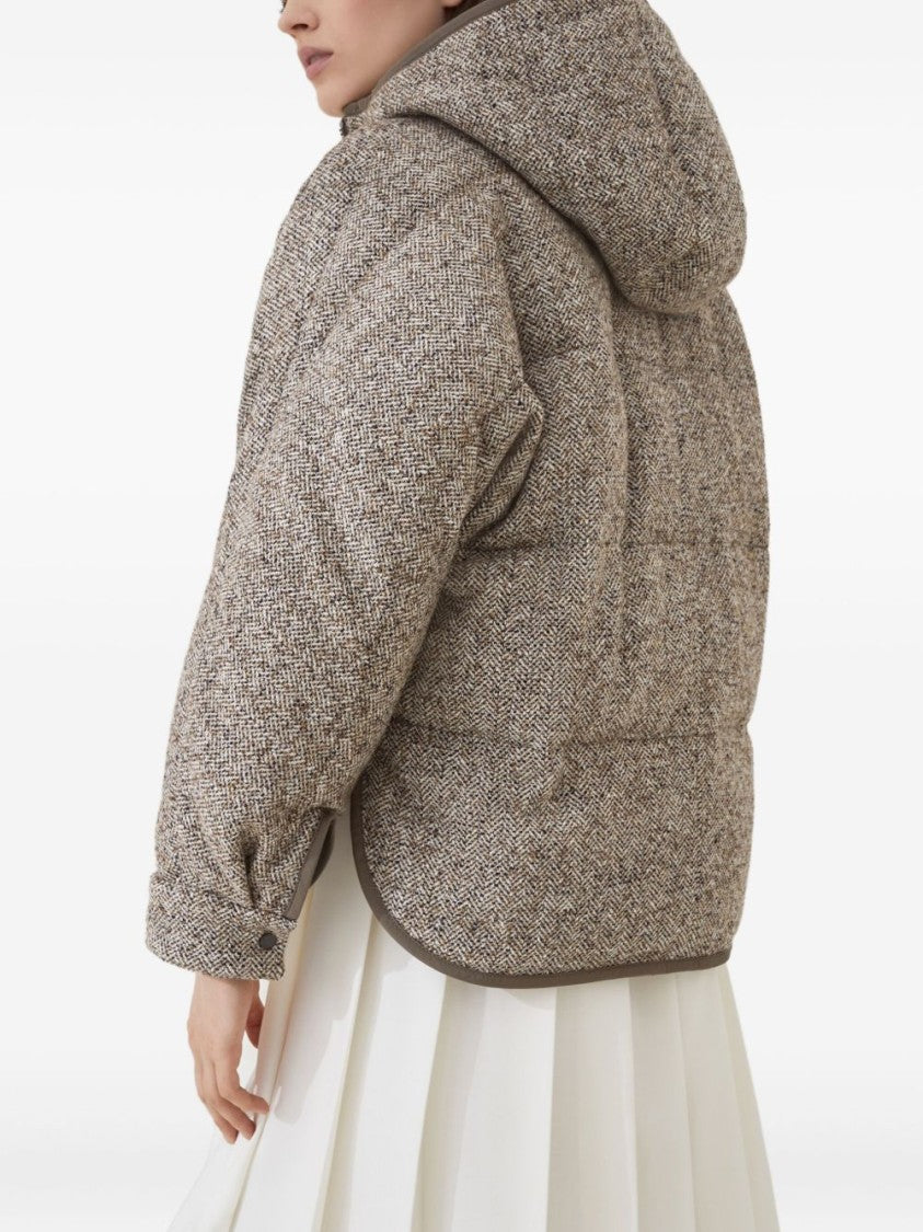Brunello Cucinelli Padded Herringbone Coat With Hood
