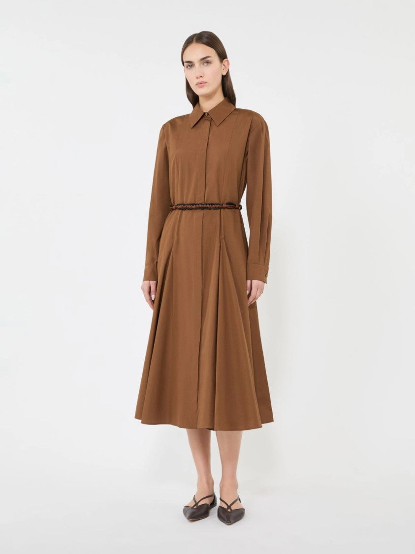 Max Mara Midi Dress With Flared Skirt And Braided Belt