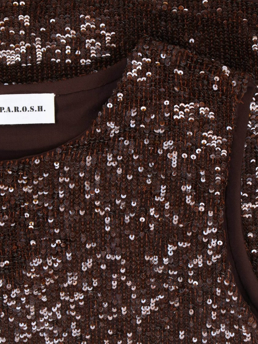 Parosh Brown Sequin Sleeveless Top