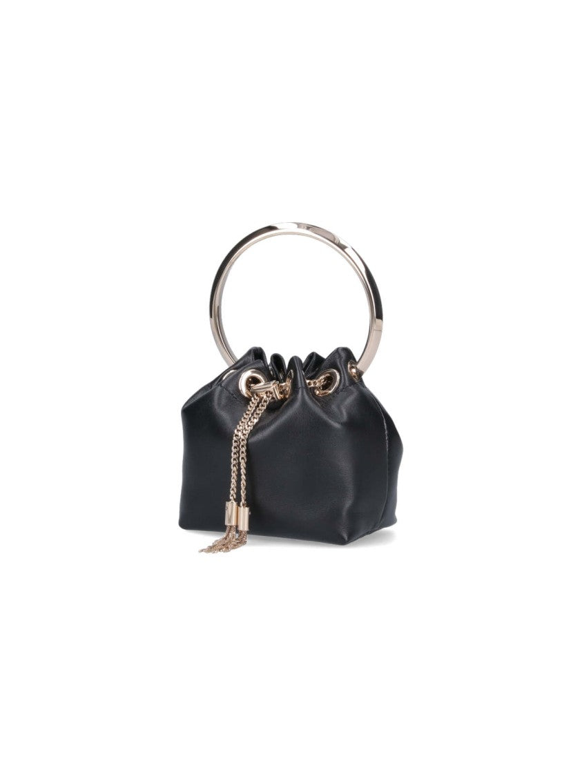Jimmy Choo Gathered Leather Handbag With Gold-Tone Chain Tassels