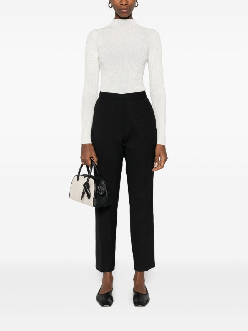 Twin-Set Ribbed Wool Sweater With High Neckline