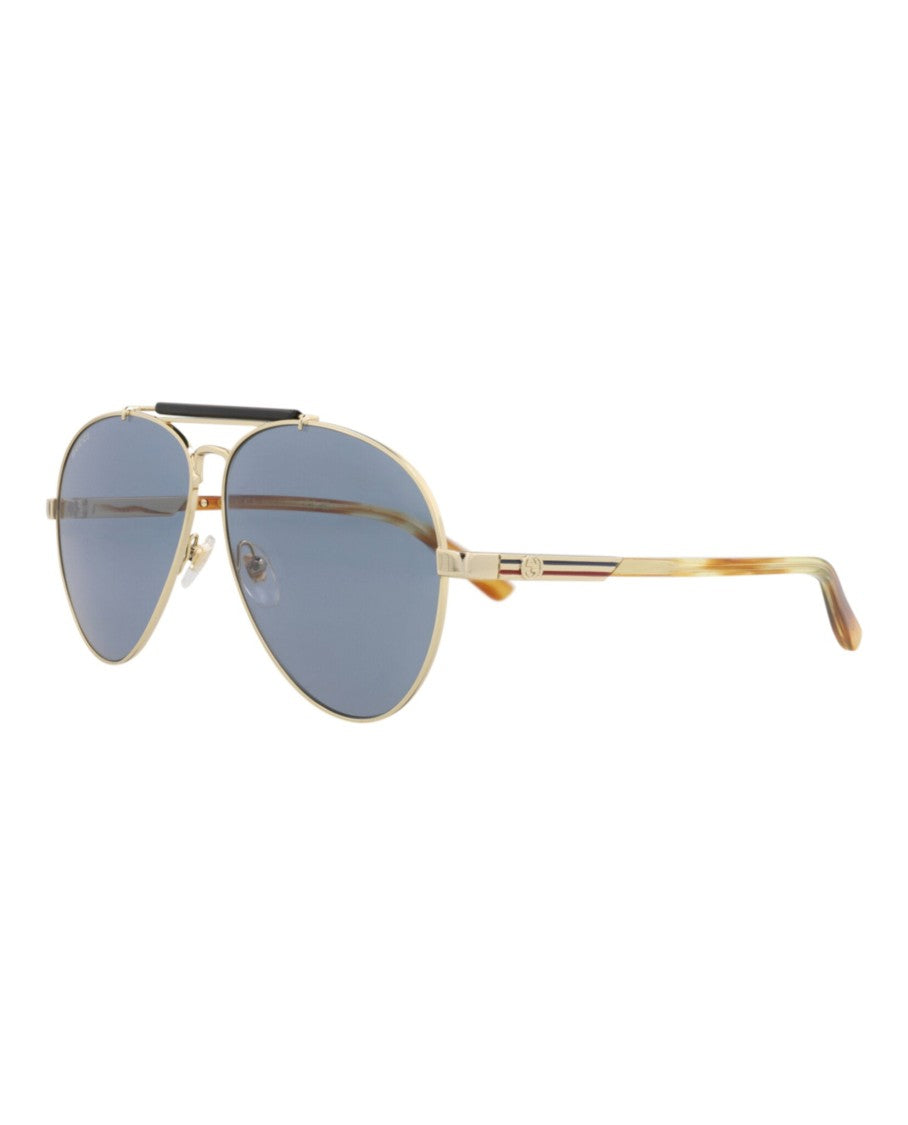 Gucci Aviator-Frame Metal Sunglasses With Blue-Tinted Lenses