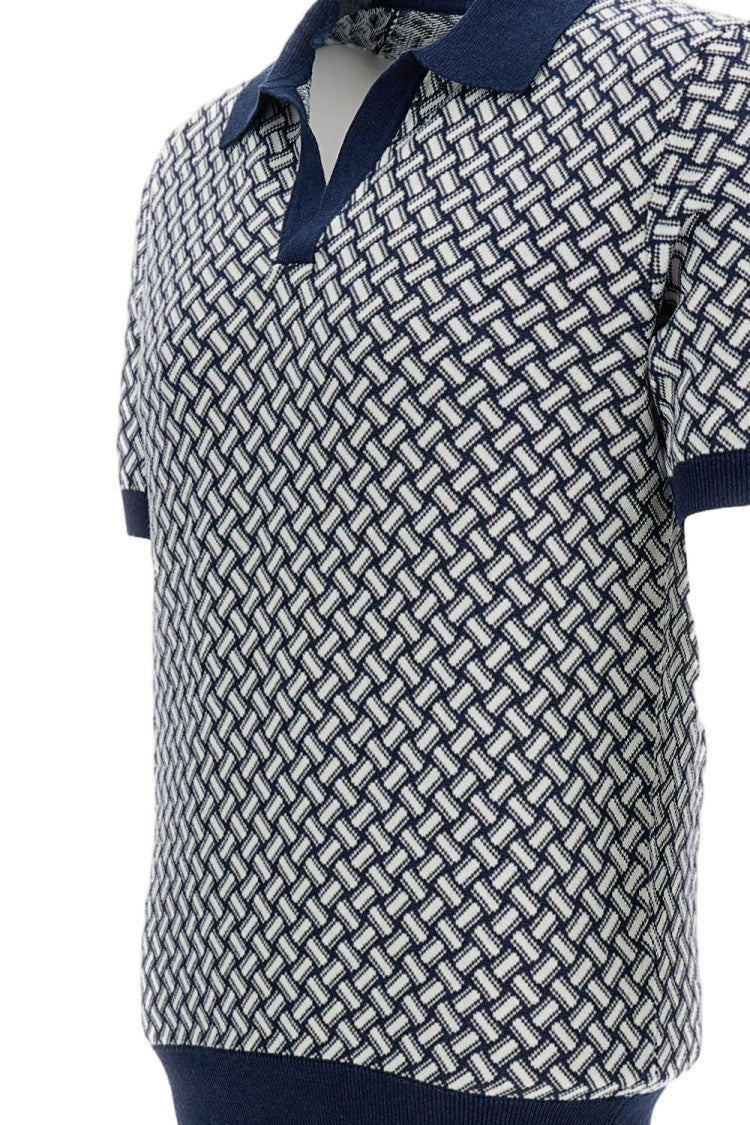Drumohr Blue/White Cotton-Blend Polo Shirt