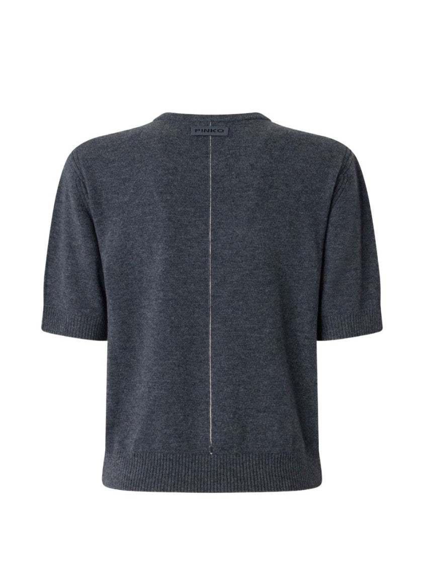 Pinko Cropped Grey Sweater With Vertical Seam Detail