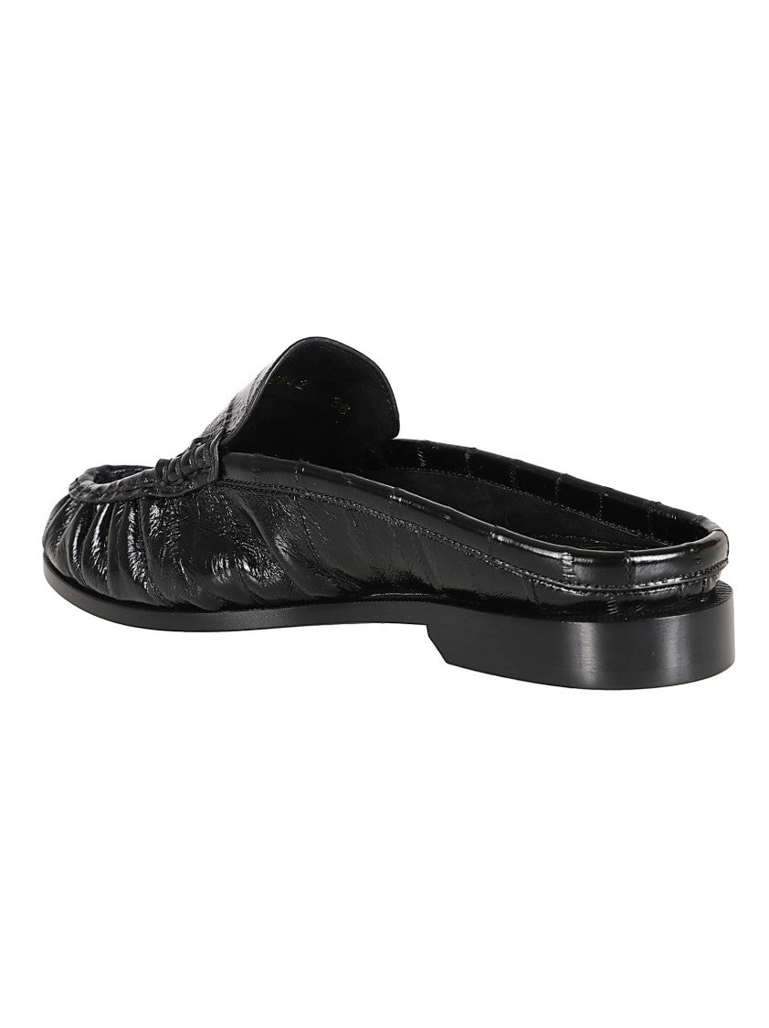 Saint Laurent Pointed Toe Slip-On Mules In Glossy Eel Leather