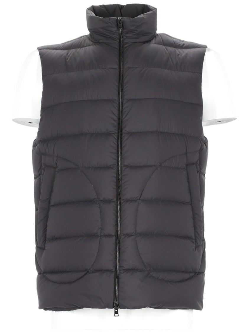 Herno High Stand Collar Padded Vest With Horizontal Quilting